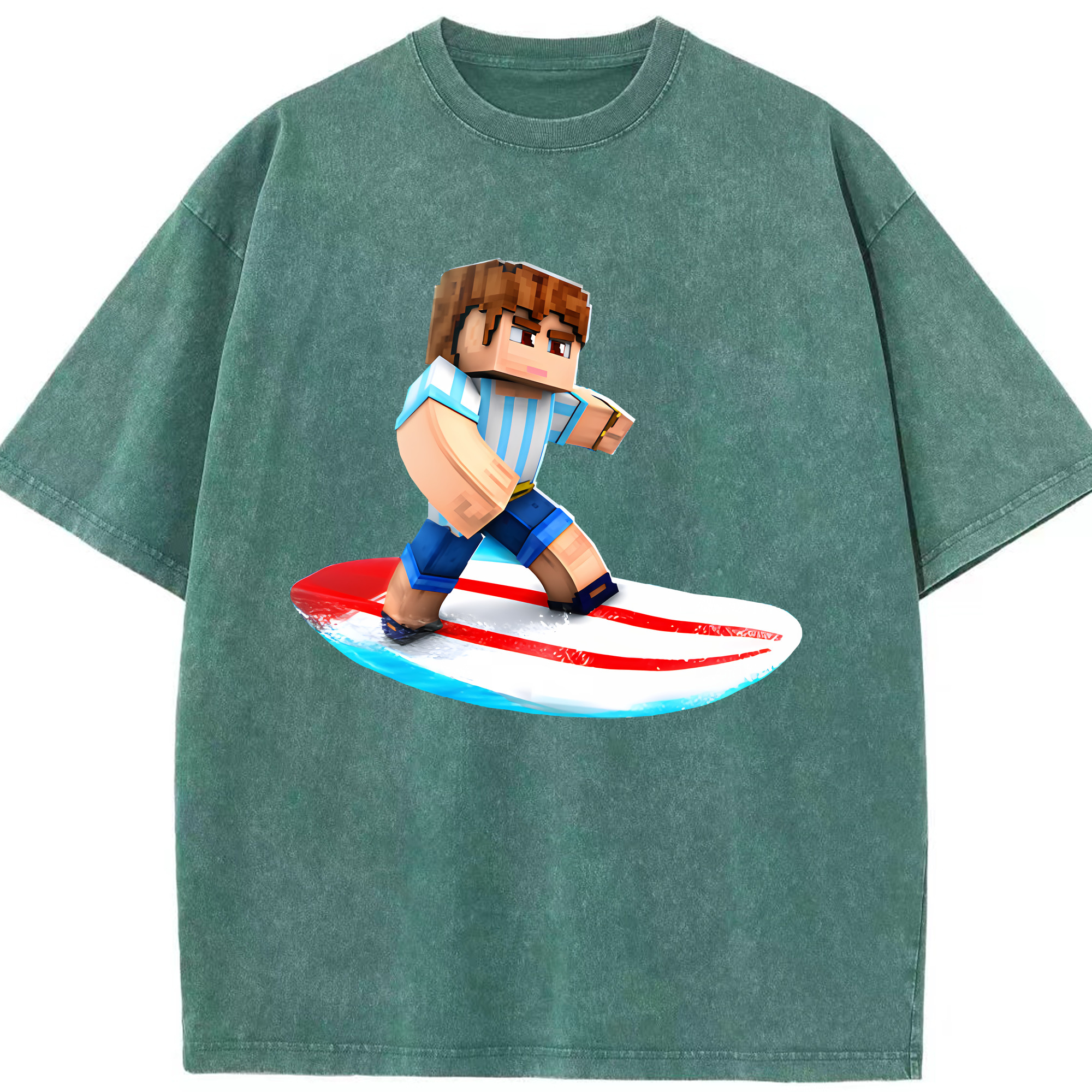 （画像用） マインクラフト ブロックの世界 Minecraft MC Block world 綿100% ヴィンテージ風 半袖Tシャツ（フロントプリント）